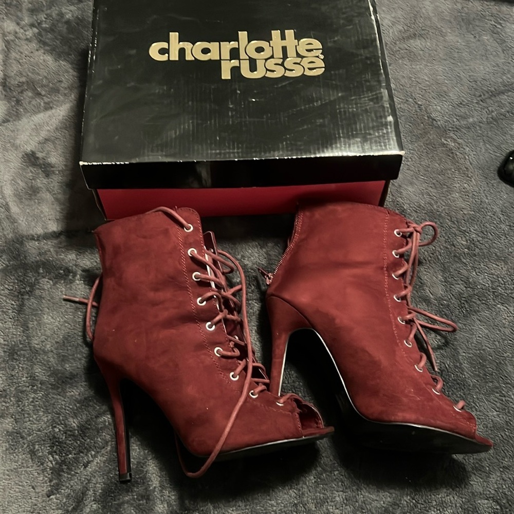 Charlotte Russe Burgundy Open Toe Heel Boot - 7